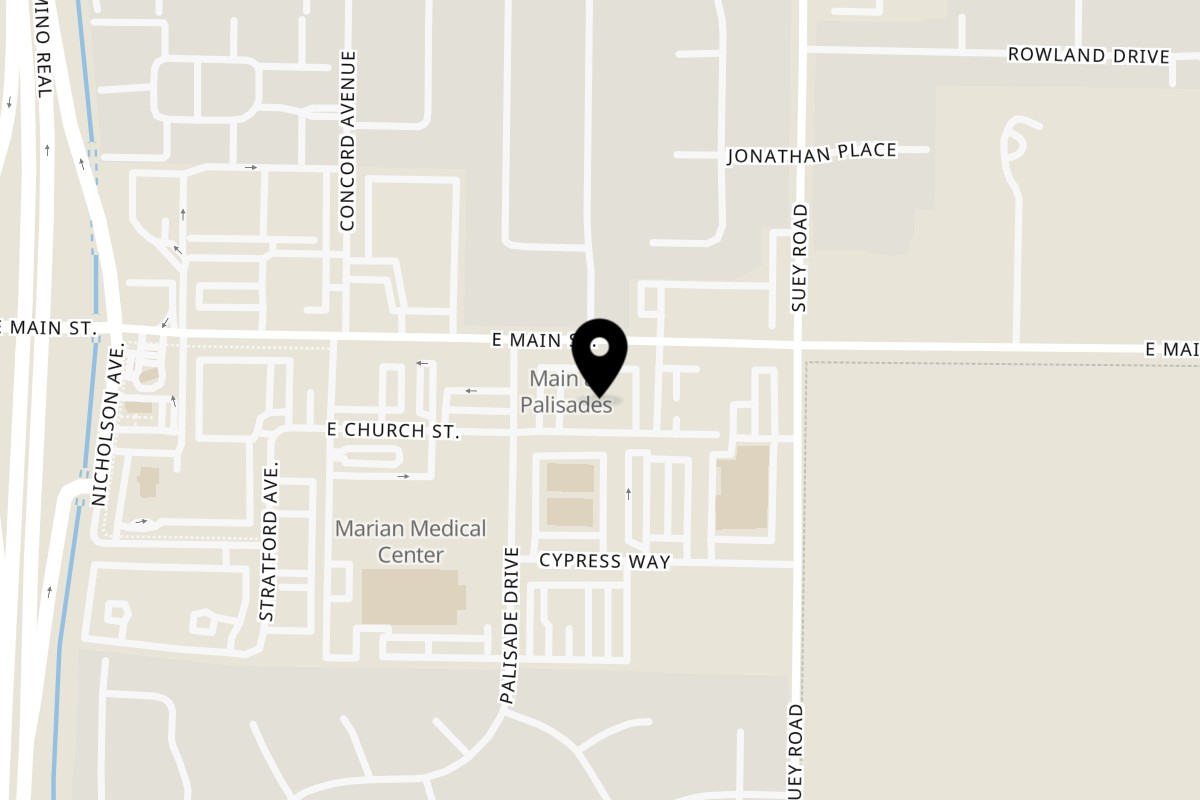 Map showing the location of Tony's Deli on Palisade on 116 Palisade Dr #114 in Santa Maria